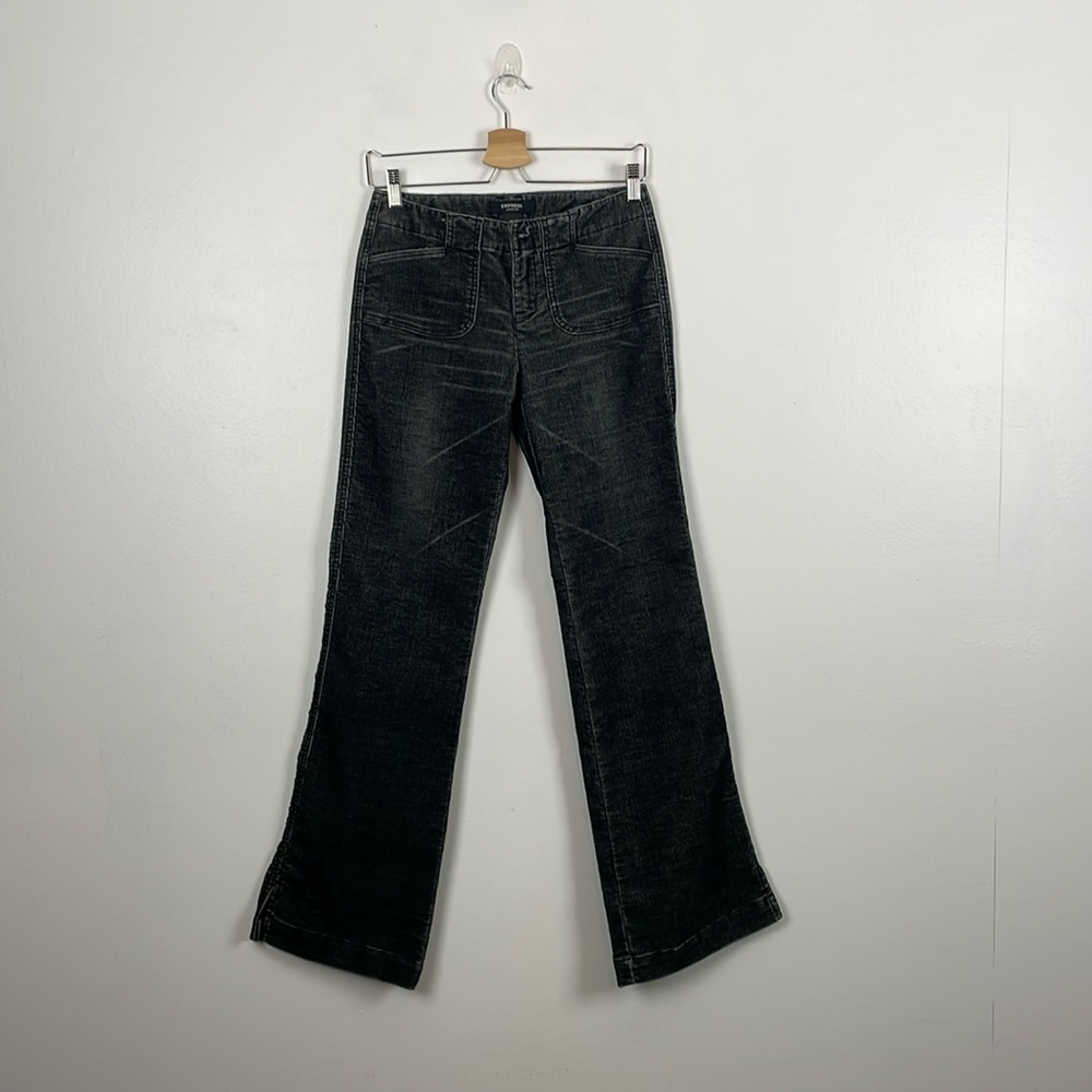 Express Stretch Womens 1/2 Corduroy Flare Wide Leg 4 Pocket Black Casual Pants